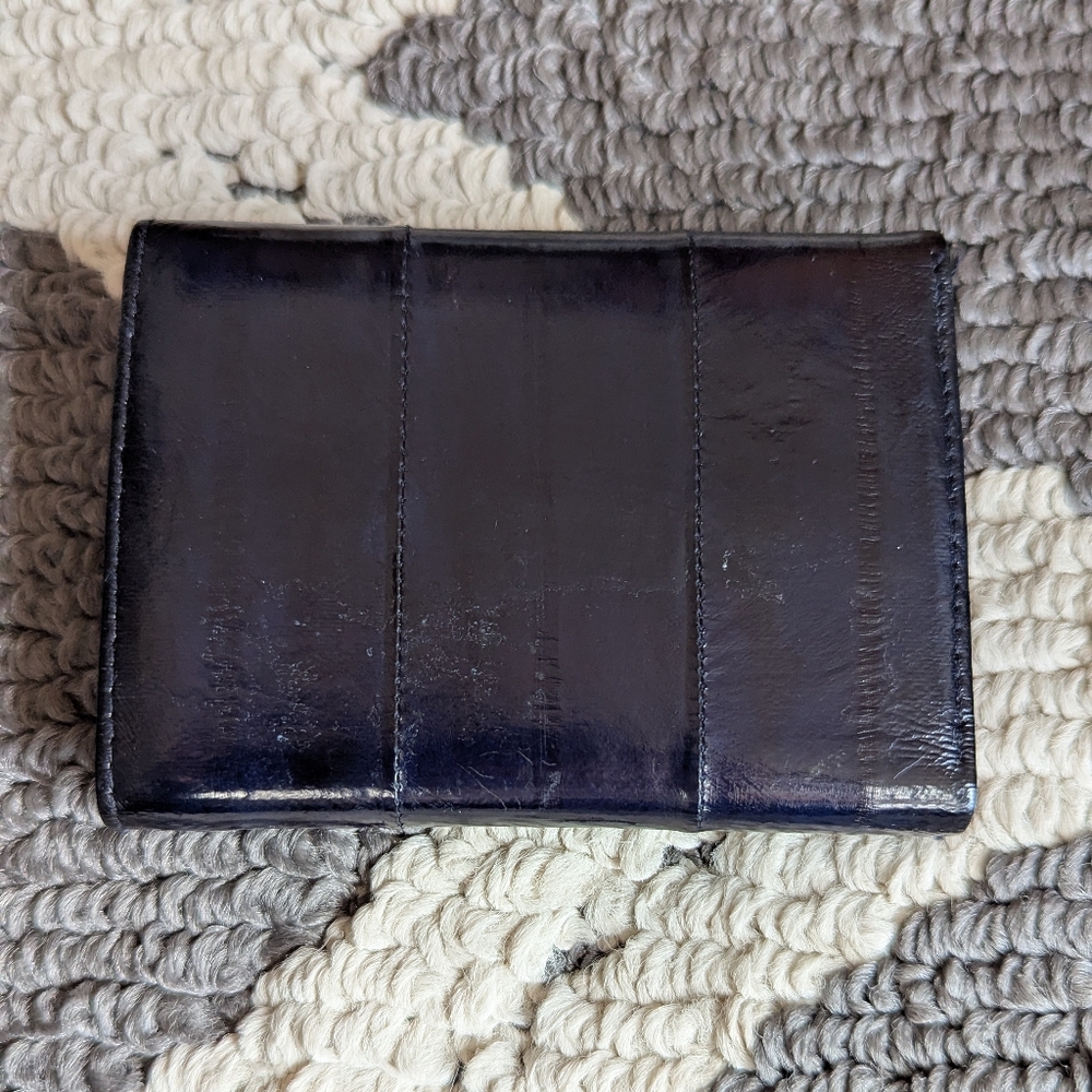Dark Blue Eel Skin Like Feel Trifold Wallet Very Soft Small Holds Cards And Cash